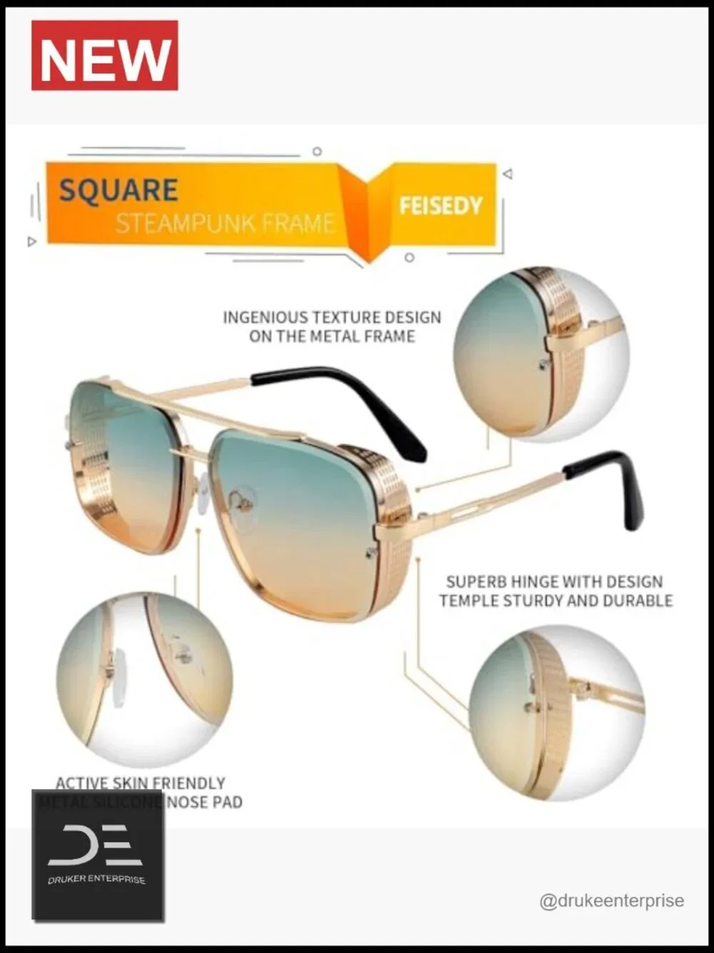 Vintage Square Aviator Metal Frame Polarized Sunglasses